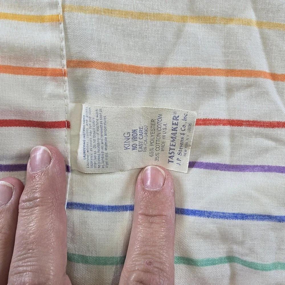 Vintage J.P. Stevens King Waterbed Sheet Set Rainbow Stripe Attached USA 70s 80s